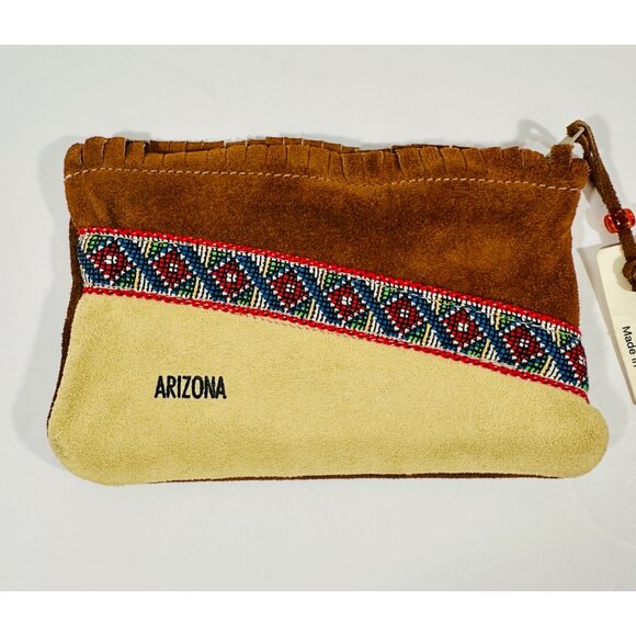 Handcrafted Arizona Suede Pouch With Beaded Accent & Fringe Detailing Travel - Picture 4 of 12